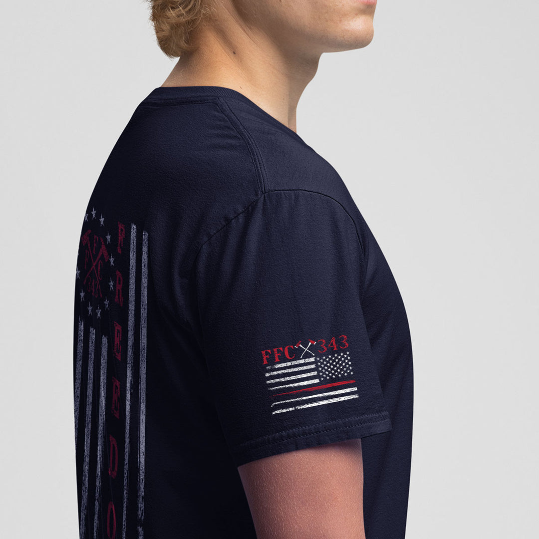 Firefighter premium shirt with back print featuring "FREEDOM" and FFC 343 logo