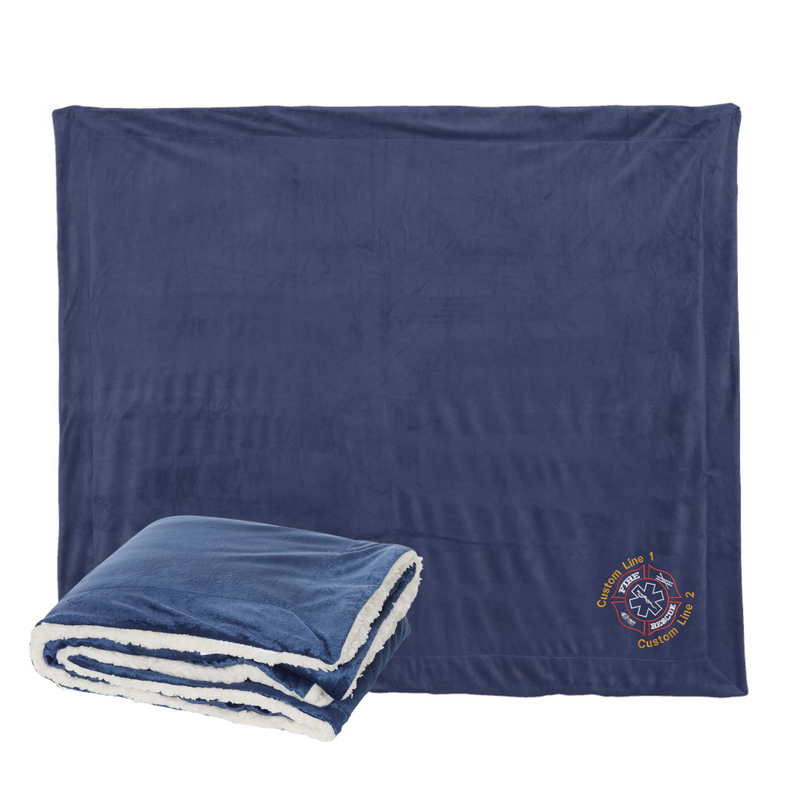 Navy Sherpa Blanket with Fire Rescue Customized Embroidery