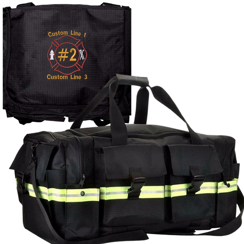 Customized Black Fire Station Duffel Bag with Maltese Embroidery