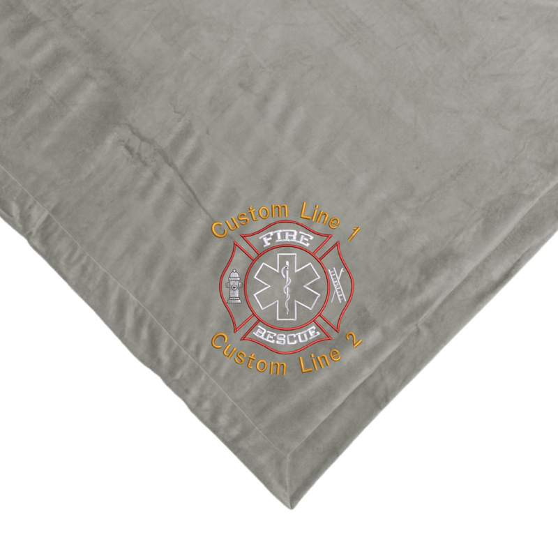 Customized Fire Rescue Embroidered on Grey Sherpa Blanket