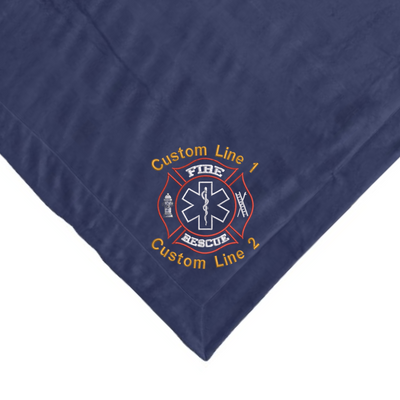 Navy Sherpa Blanket with Fire Rescue Customized Embroidery