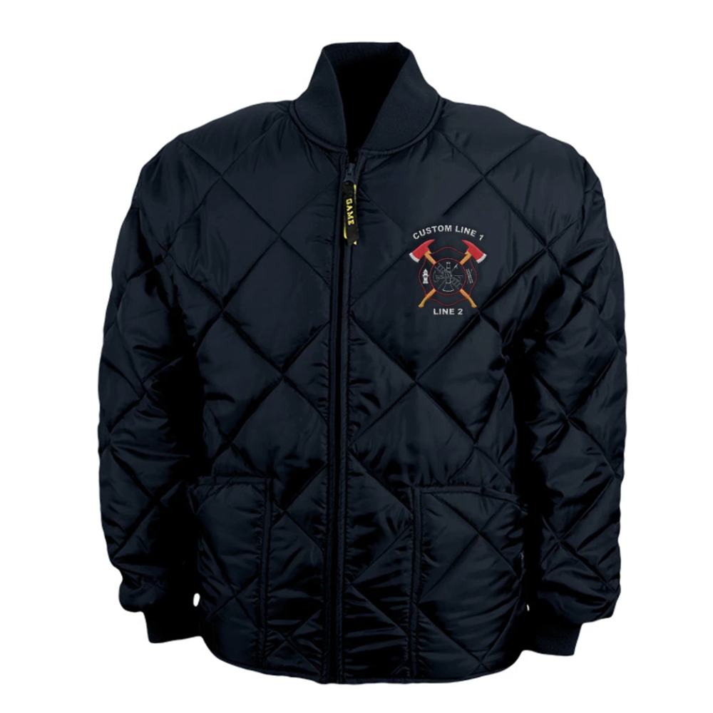Firefighter outerwear with custom crossed axes patch
