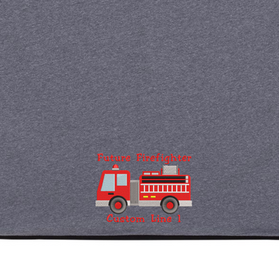 Customized Baby Blanket with Fire Truck  in Dark Grey