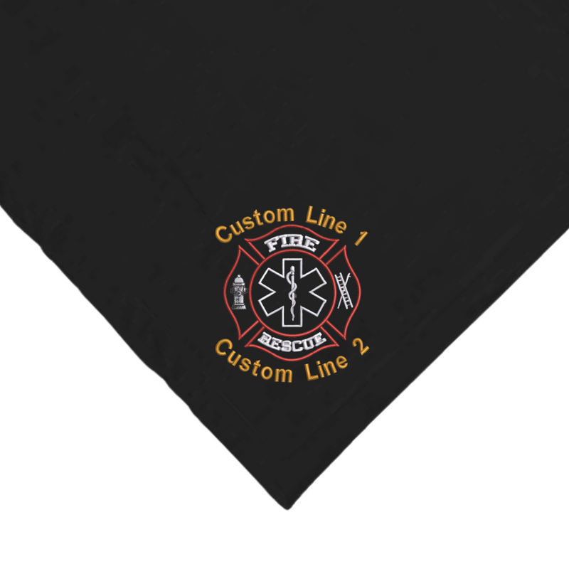 Customized Fire Rescue Embroidered on Black Sherpa Blanket