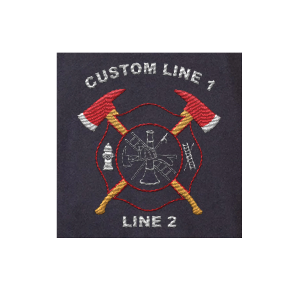 Heavy-duty firefighter jacket with axe symbol on back