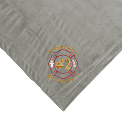 Customized Firefighter Maltese Embroidered on Grey Sherpa Blanket