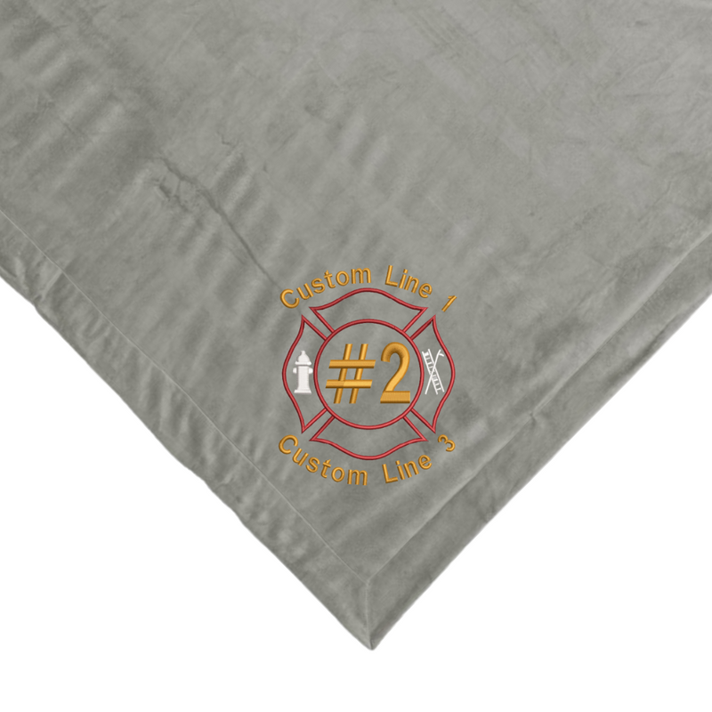 Customized Firefighter Maltese Embroidered on Grey Sherpa Blanket