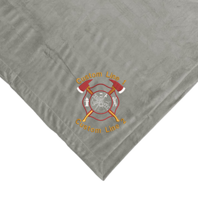 Customized Firefighter Crossed Axes Embroidered on Grey Sherpa Blanket