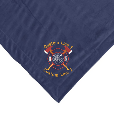 Navy Sherpa Blanket with Firefighter Crossed Axes Customized Embroidery