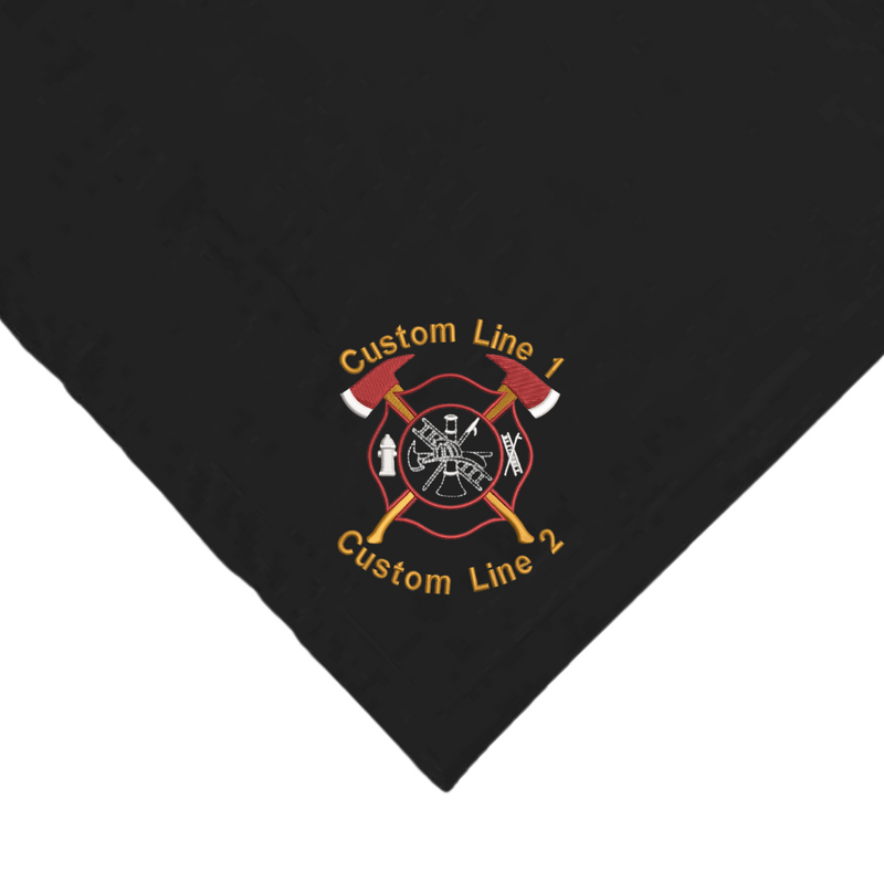 Customized Firefighter Crossed Axes Embroidered on Black Sherpa Blanket