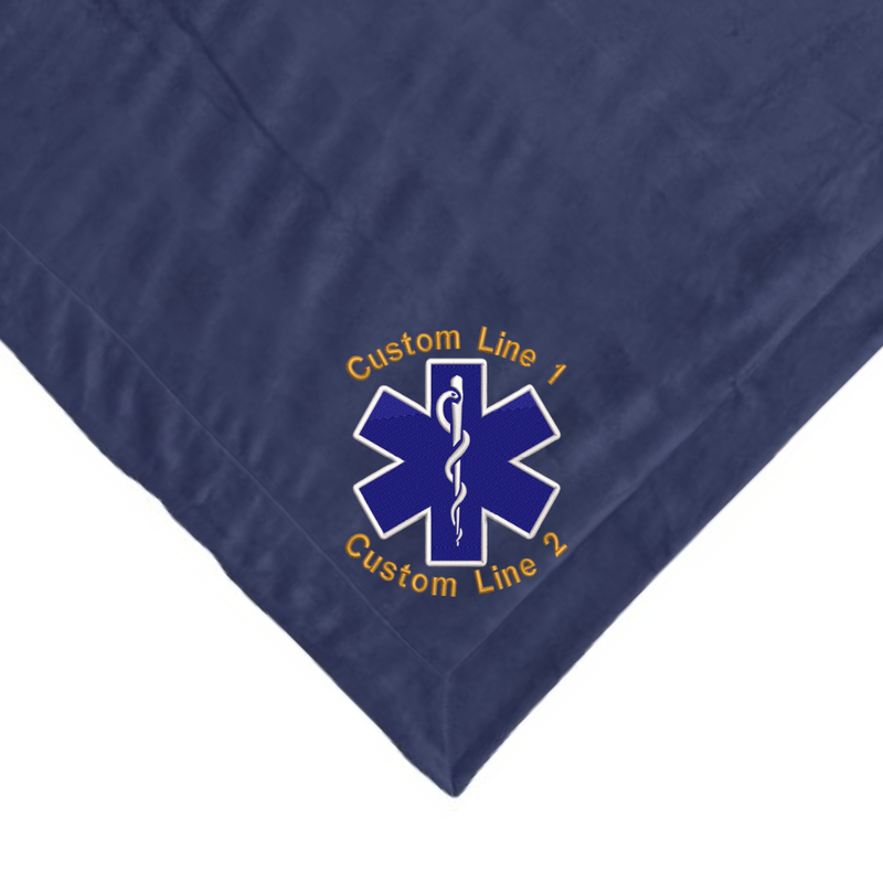 Navy Sherpa Blanket with EMS Star of Life Customized Embroidery