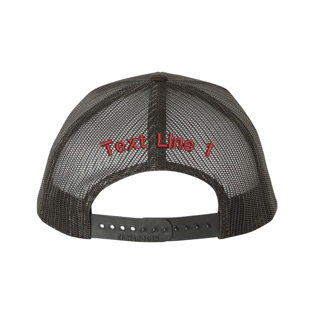 Blackout snapback trucker hat with Thin Red Line flag and axe