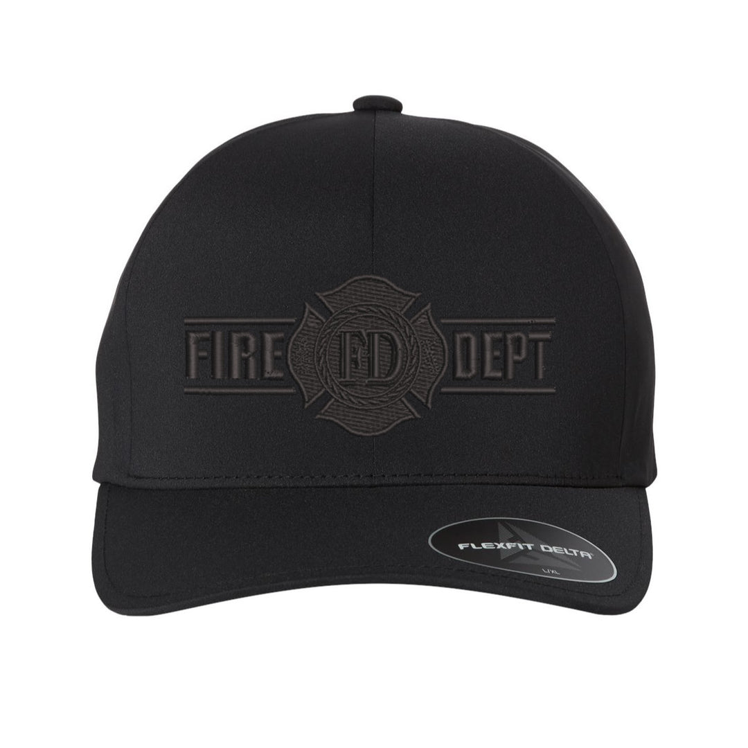 Fire Dept Maltese blackout FlexFit hat with low-profile fit