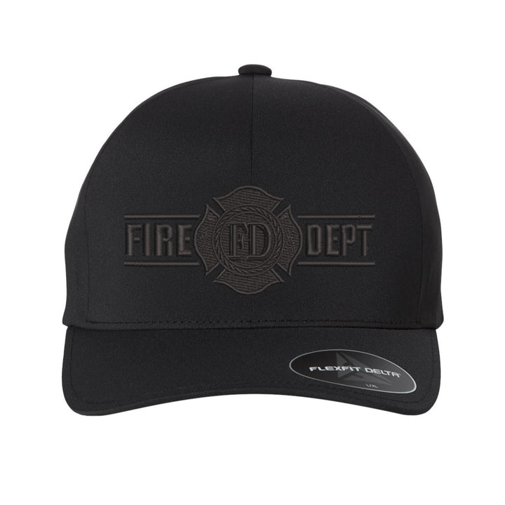 Fire Dept Maltese blackout FlexFit hat with low-profile fit