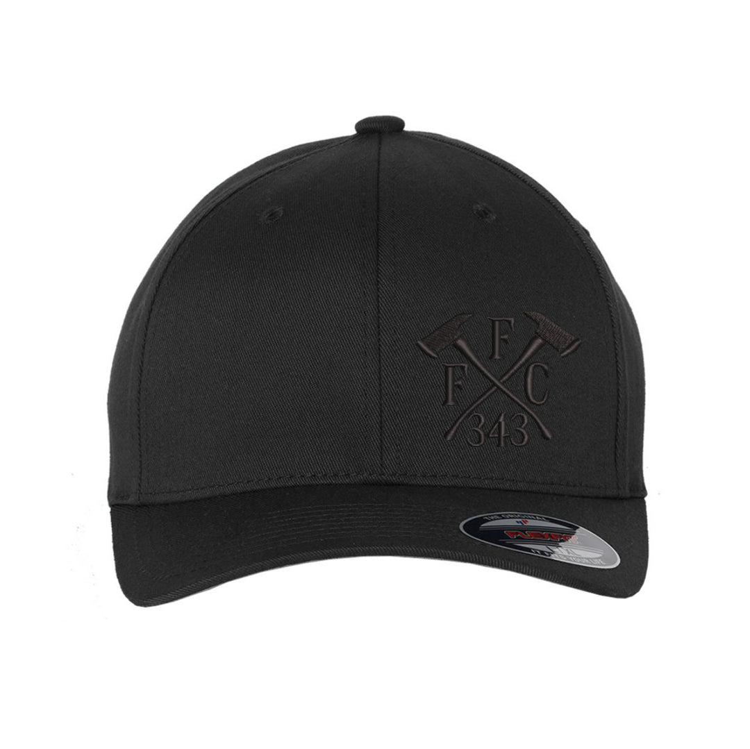 All-black FlexFit hat with FFC 343 logo embroidered on the left side.