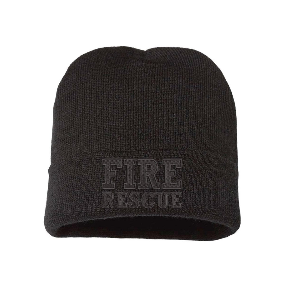 Fire Rescue Blackout Beanie with subtle black FIRE RESCUE embroidery