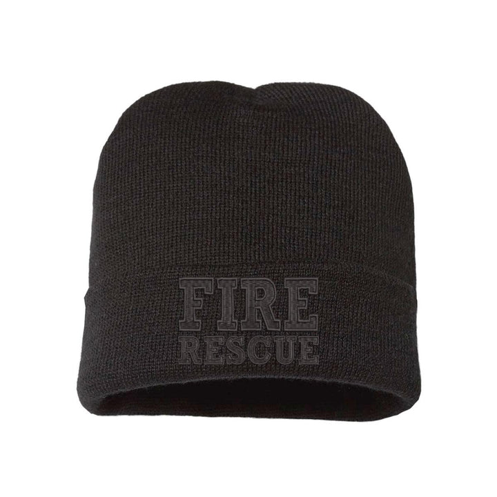 Fire Rescue Blackout Beanie with subtle black FIRE RESCUE embroidery