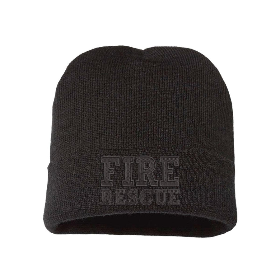 Fire Rescue Blackout Beanie with subtle black FIRE RESCUE embroidery