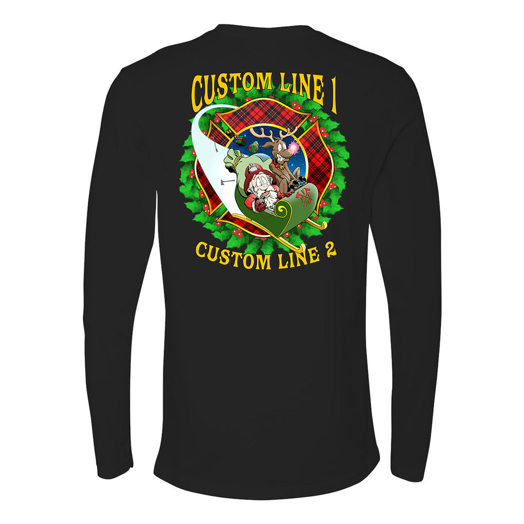 Customized Firefighter Christmas Wreath Plaid Maltese Premium Long Sleeve Shirt