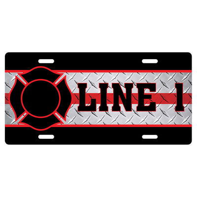 Red and Black Firefighter License Plate