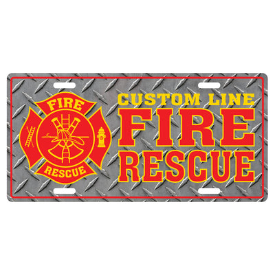 Customized Fire Rescue License Plate with Diamond Plated Look