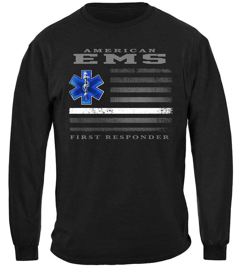Black American EMS First Responder Ghost Flag Classic Long Sleeve Shirts Front