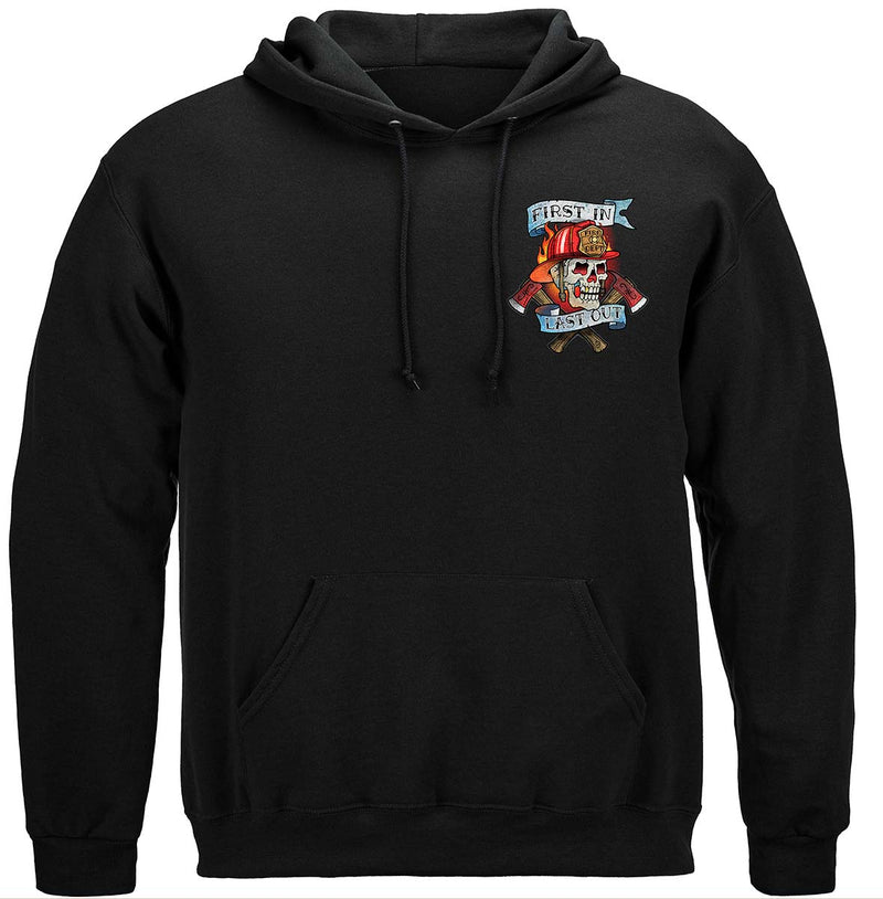 Black Firefighter Tattoo Fire Dept First In Last Out Hoodie Front