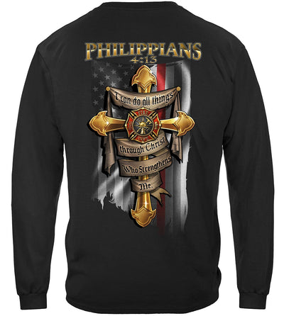 Black Firefighter Bible Verse Philipians 4: 13 I Can Do all things Thru Christ Classic Long Sleeve Shirts