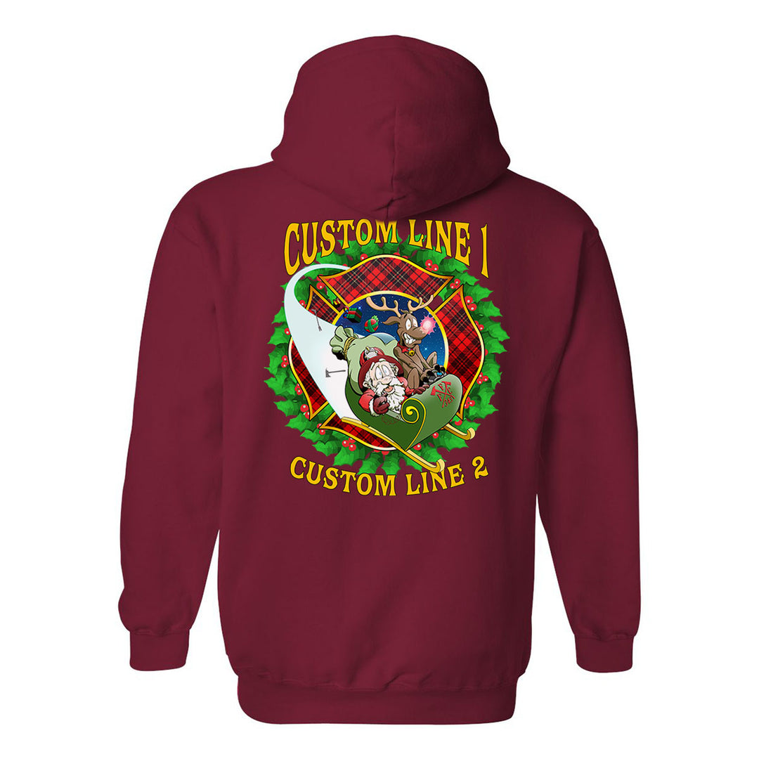 Customized Firefighter Christmas Wreath Plaid Maltese Premium Hoodie