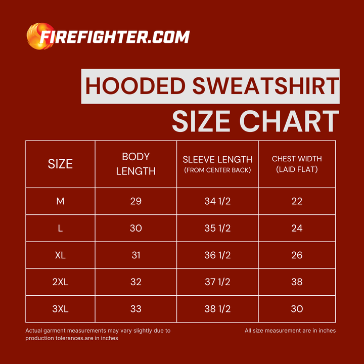Hoodie Sweatshirt Size Chart