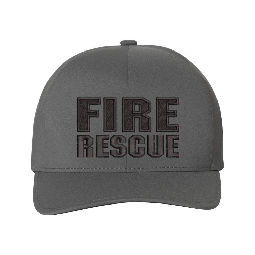 Side profile of the Fire Rescue Blackout Delta FlexFit Hat, featuring its sleek, black design and comfortable FlexFit stretch.