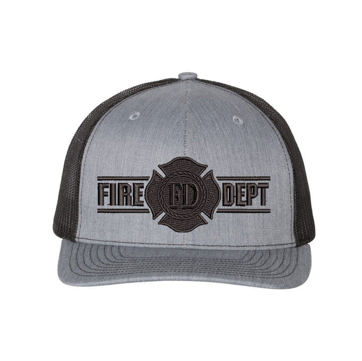 Black snapback hat with thin red line and Maltese cross