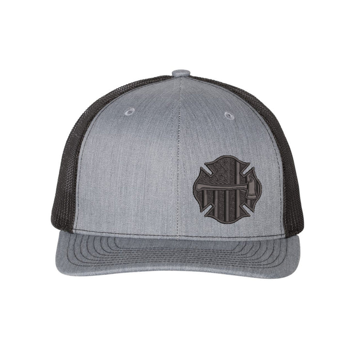 Thin Red Line Axe Maltese Blackout Snapback Trucker Hat, featuring the adjustable snap closure for a custom fit.