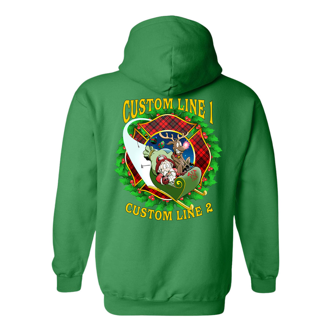 Customized Firefighter Christmas Wreath Plaid Maltese Premium Hoodie
