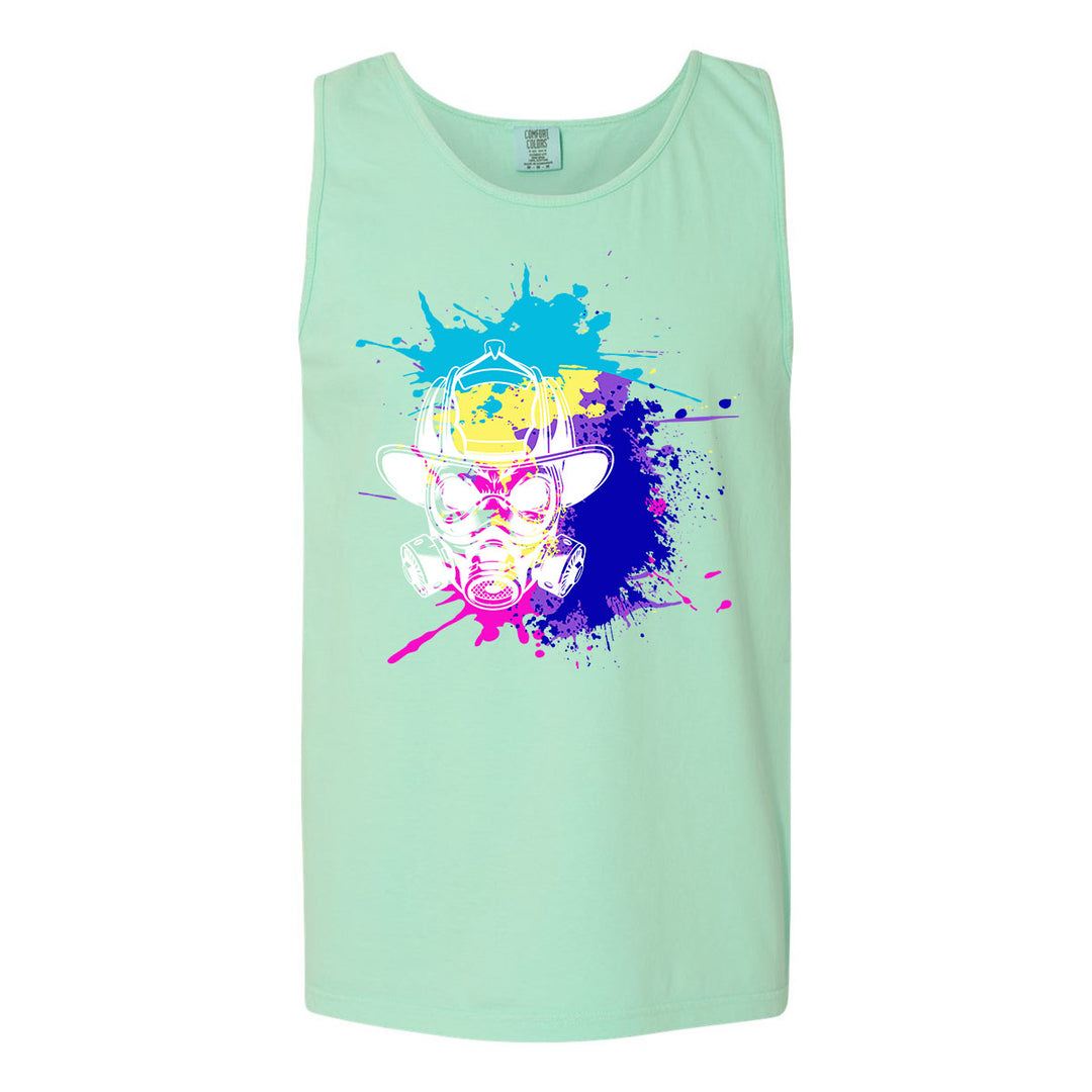 Thick cotton tank top with masked firefighter art
