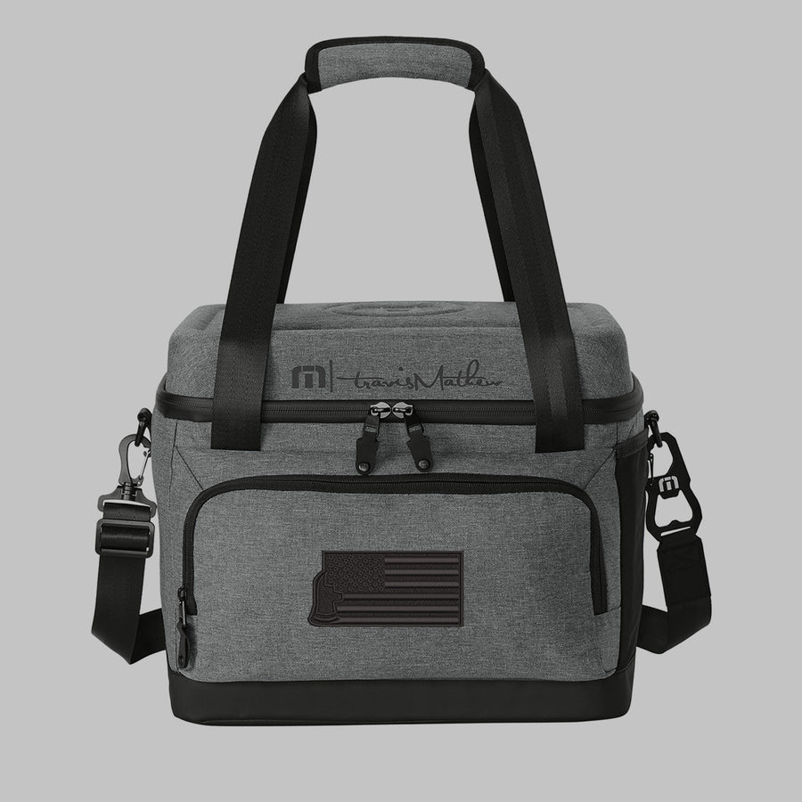 24-can firefighter cooler with blackout axe flag design