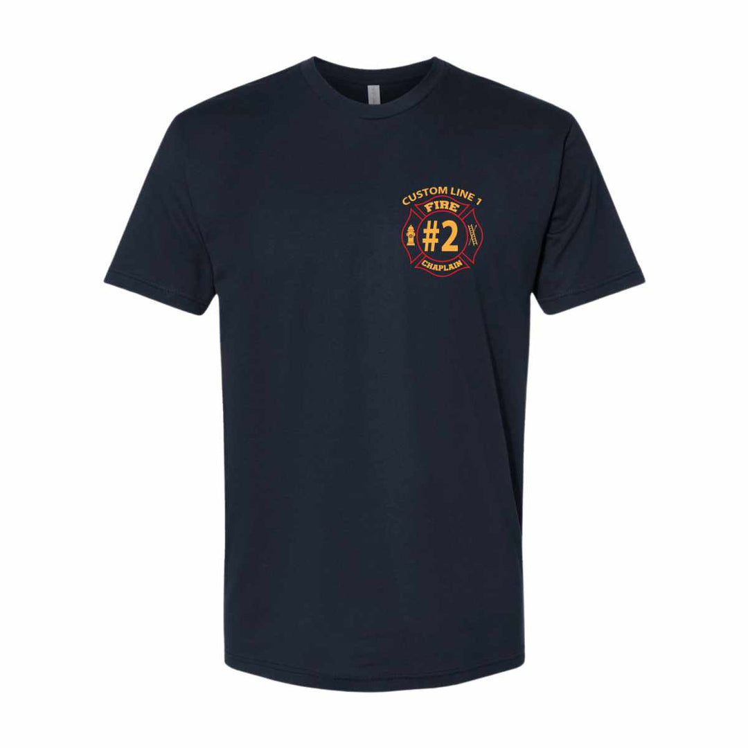 Customized fire chaplain t-shirt with bold red and yellow colors
