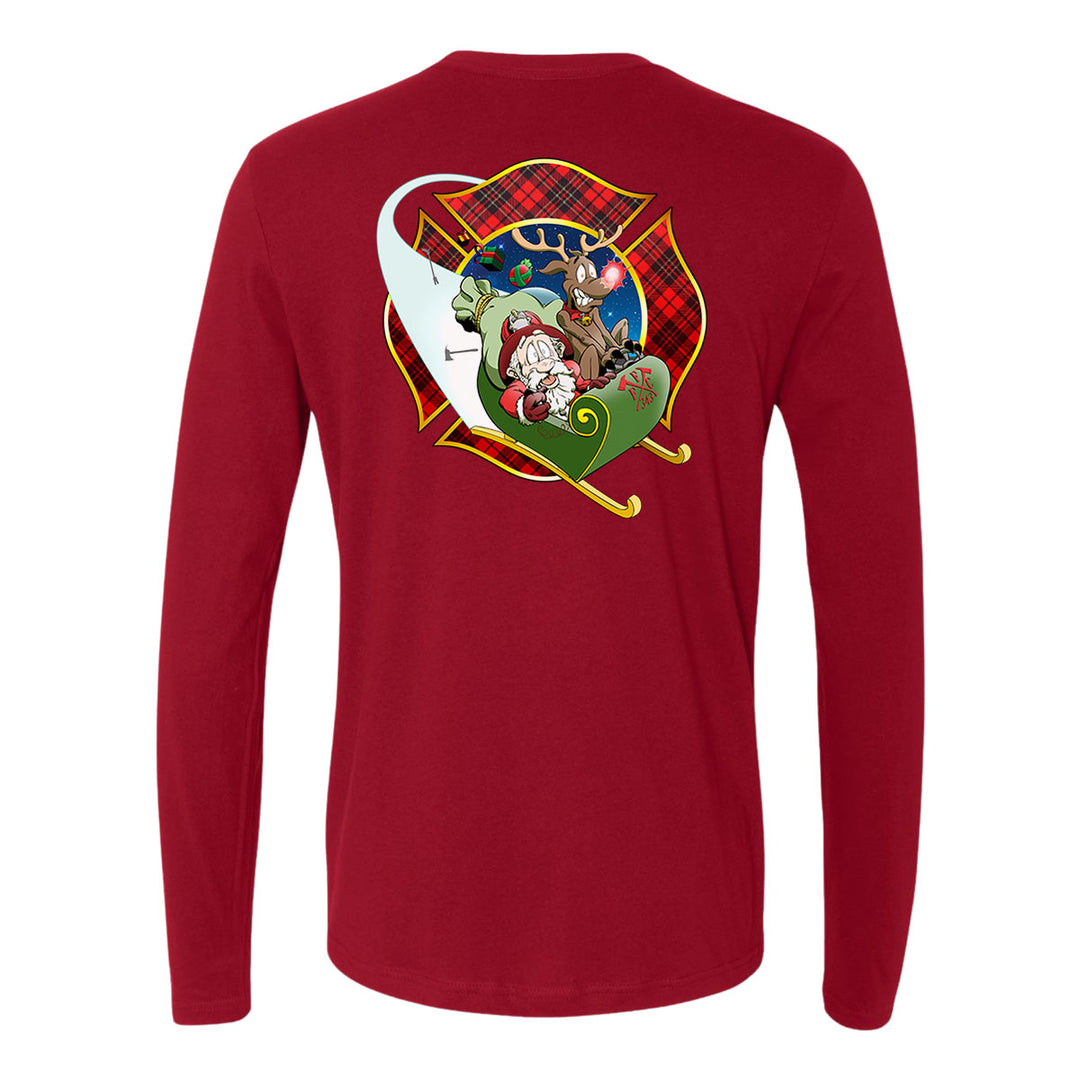 Christmas Plaid Maltese Firefighter Premium Long Sleeve Shirt