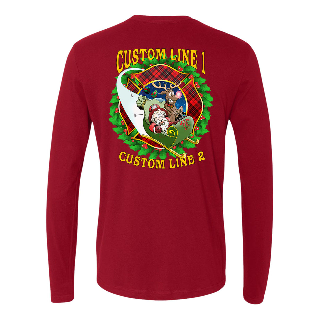 Customized Firefighter Christmas Wreath Plaid Maltese Premium Long Sleeve Shirt