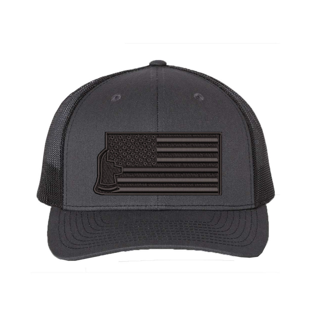Thin Red Line Axe Maltese Blackout Delta FlexFit Hat, showcasing the structured crown and bold logo placement.