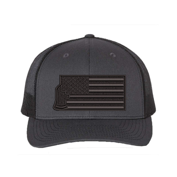 Thin Red Line Axe Maltese Blackout Delta FlexFit Hat, showcasing the structured crown and bold logo placement.