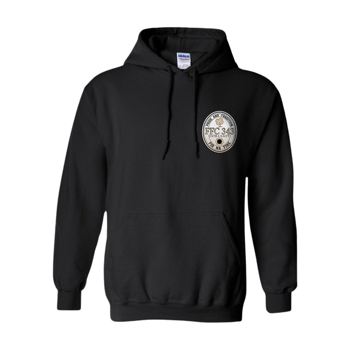 FFC 343 hoodie with beer-themed firefighter humor graphic