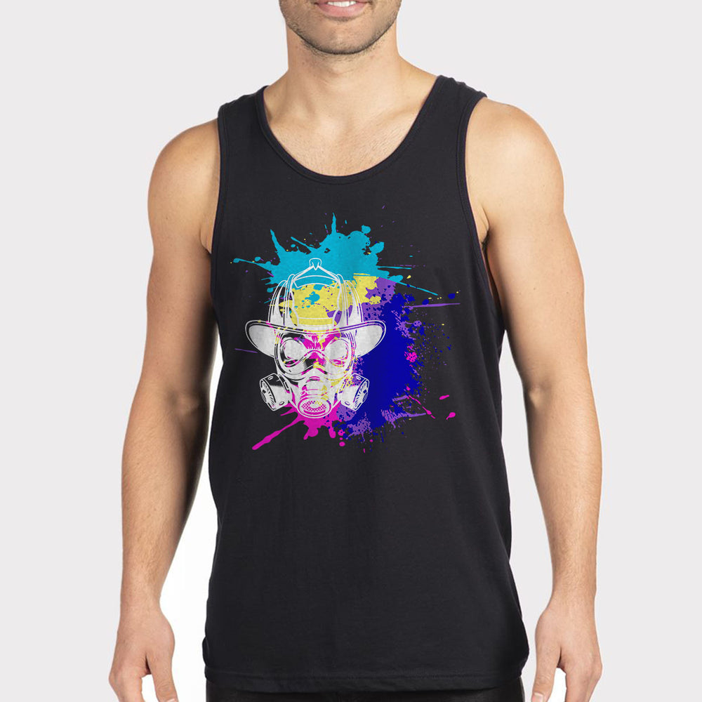 Premium firefighter tank top with masked design