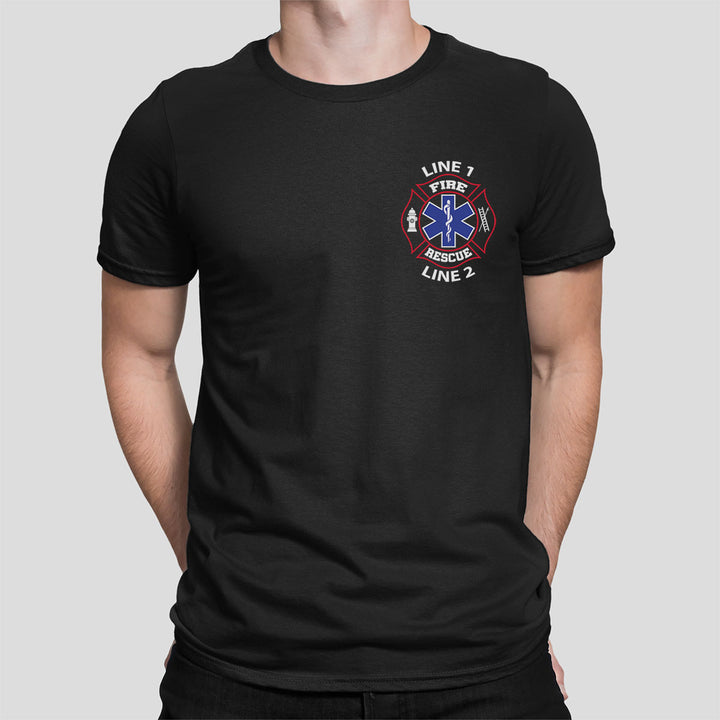 Red and white Fire Rescue EMS t-shirt – personalized firefighter gear