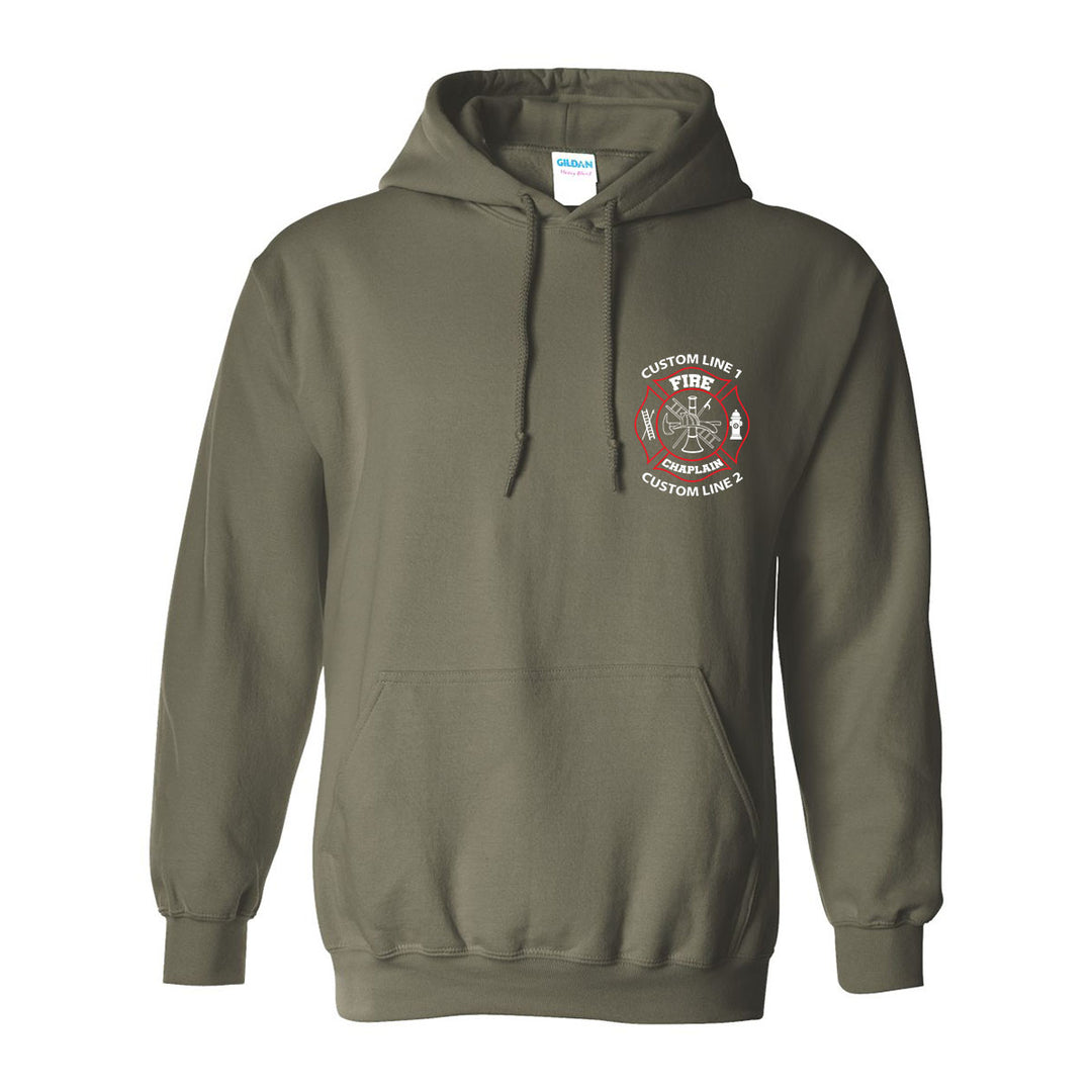 Red and white Fire Chaplain hoodie – custom chaplain gear for fire crews