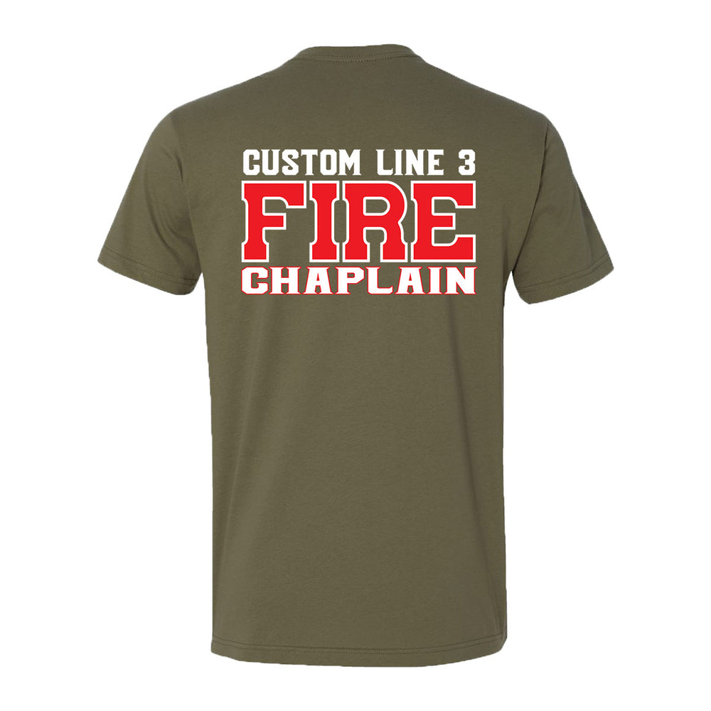 Fire Chaplain t-shirt – personalized red and white firefighter design