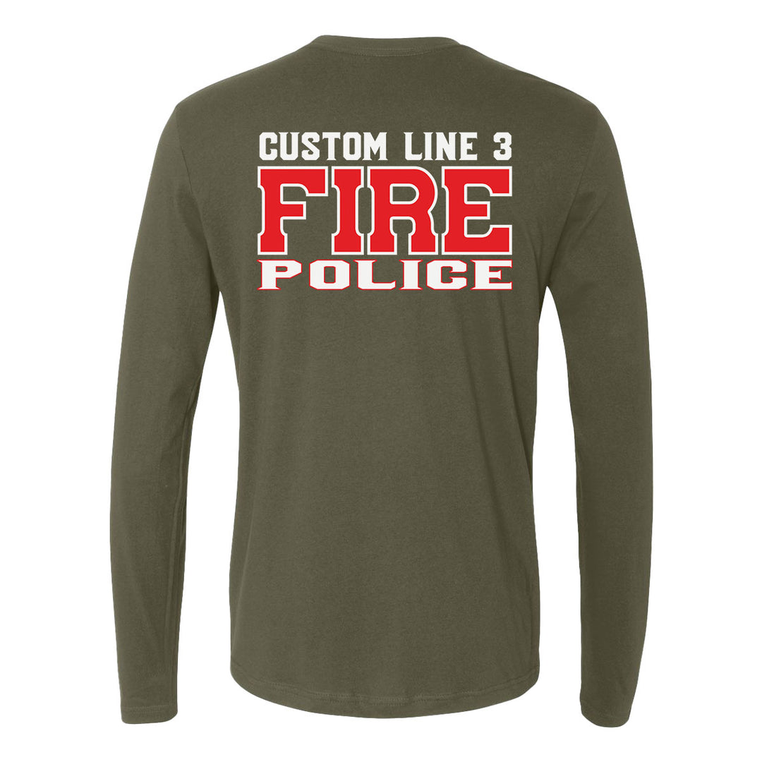 Personalized Fire Police long sleeve shirt – red and white first responder print.