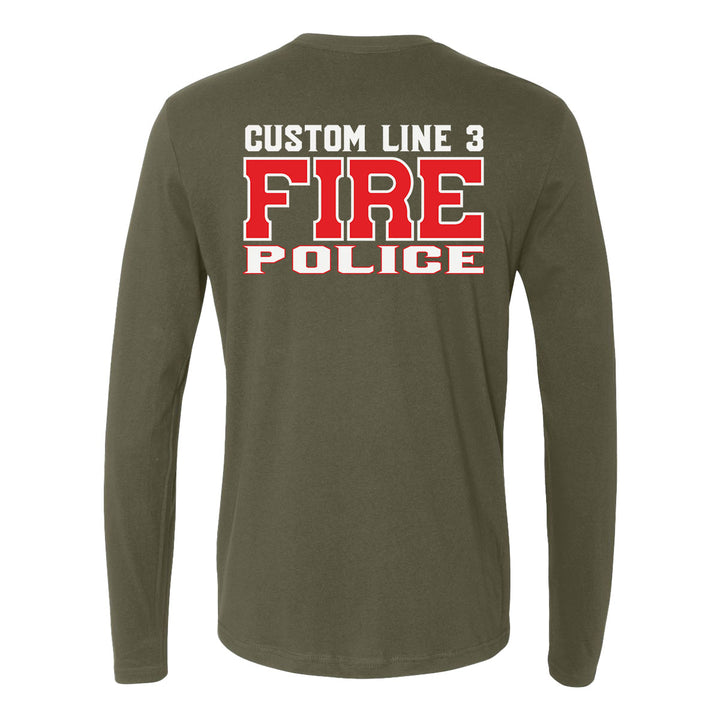 Personalized Fire Police long sleeve shirt – red and white first responder print.