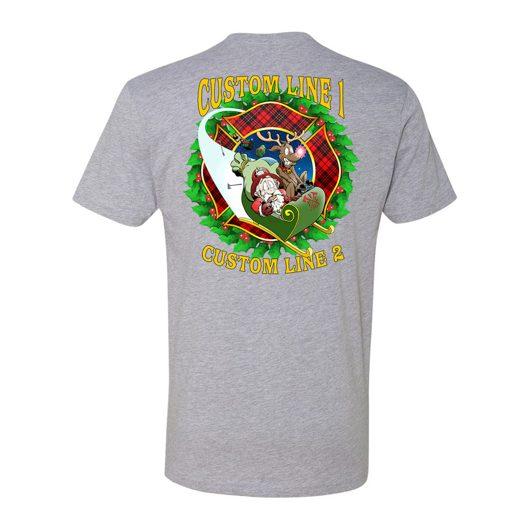 Customized Firefighter Christmas Wreath Plaid Maltese Premium T-Shirt