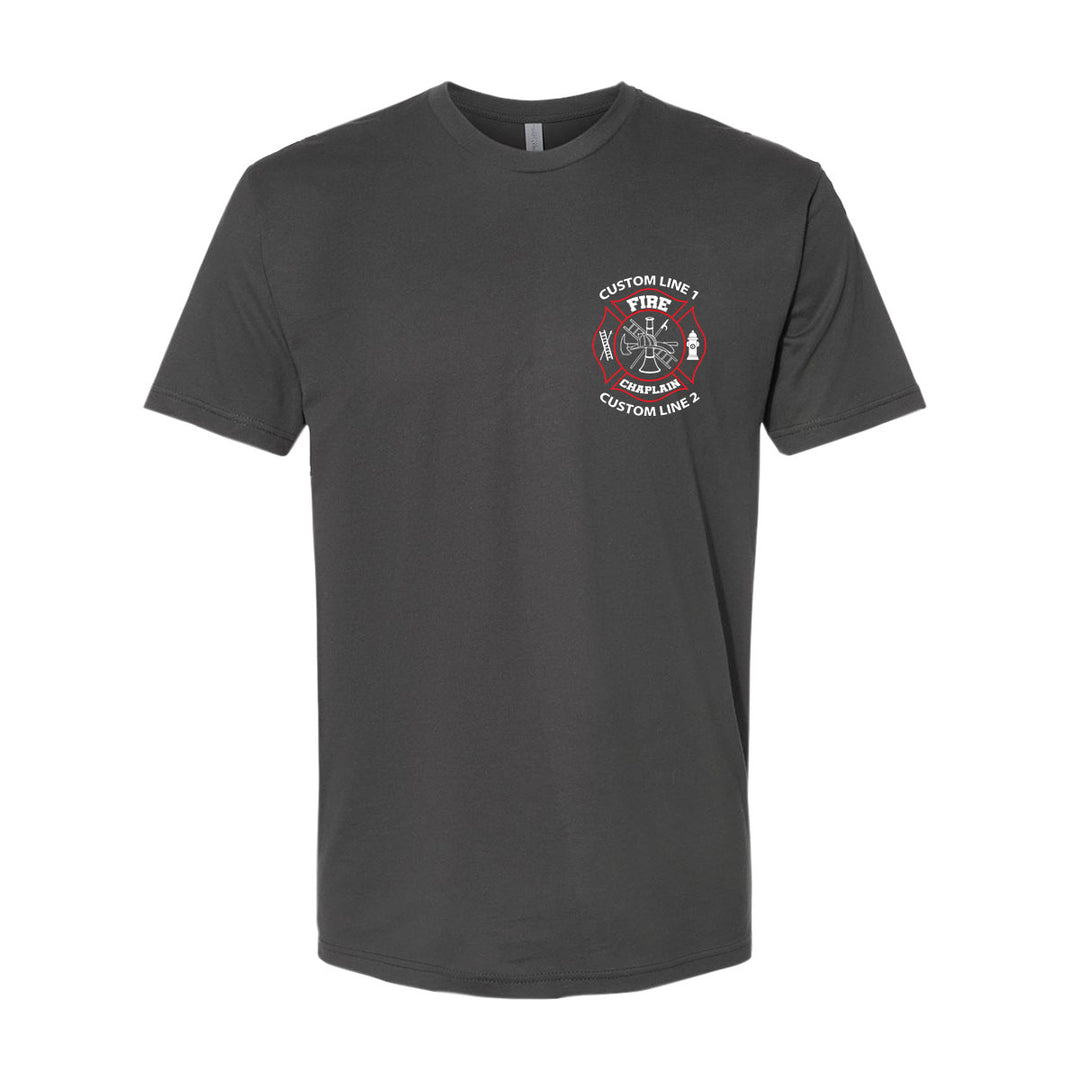 Red and white Fire Chaplain tee – custom firefighter chaplain gear